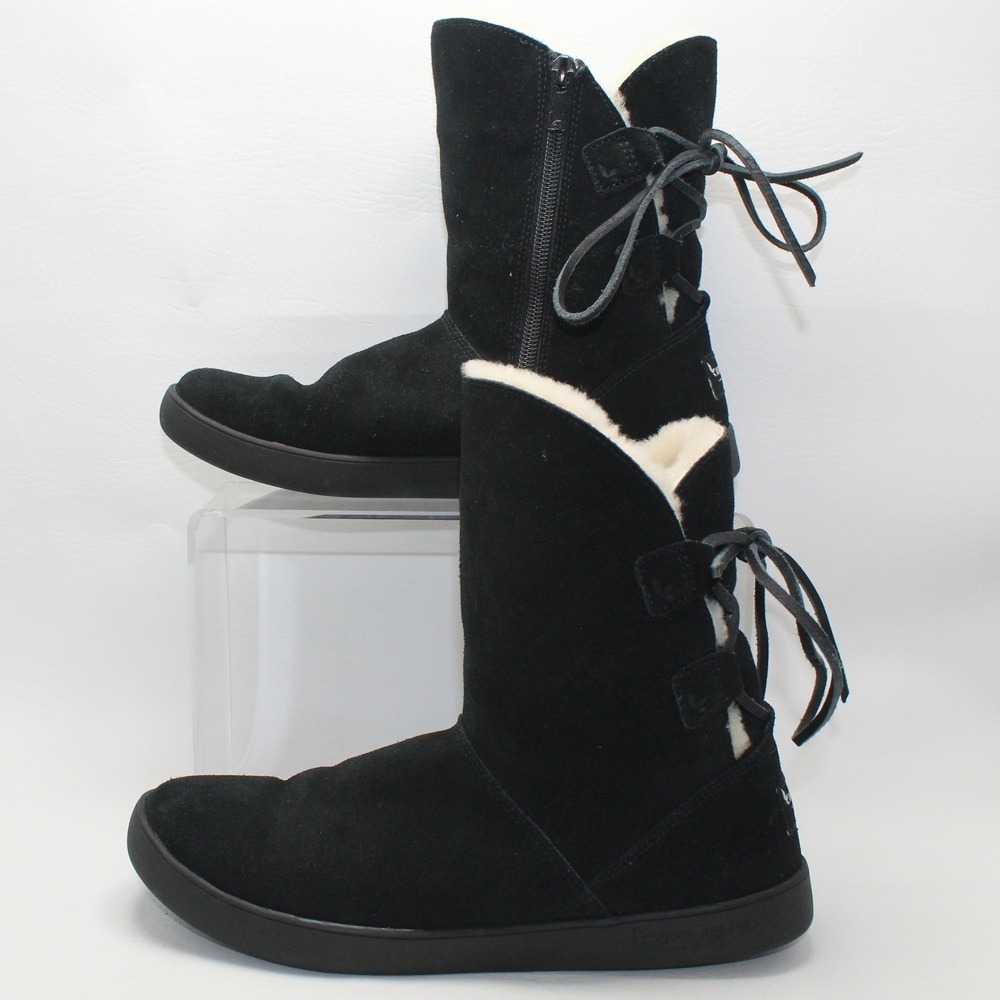 Koolaburra by UGG Black Suede Fur Lined Lace Back Boots 1019361 Womens 7 - Picture 5 of 8